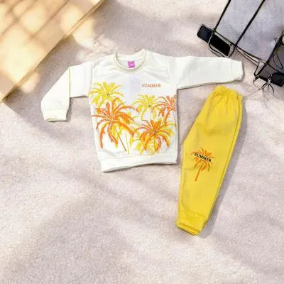 2 Pcs Girl's Fleece Printed Shirt And Trouser Set 4 to 8 Year