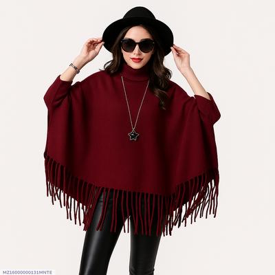 Women's Fleece Plain Poncho Cape Shawl