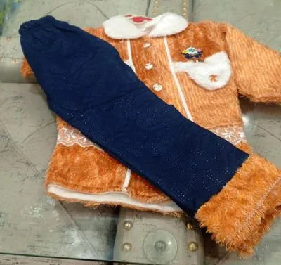 2 Pcs Girl's Fleece Textured Shirt & Trouser Suit – Premium Winter Outfit for Girls