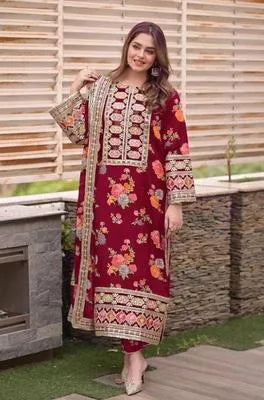 3 Pcs Women's Stitched Lawn Patch Work Suit