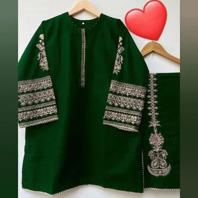 2 Pcs Women's Stitched Shamoz Silk Gota Work Shirt And Trouser