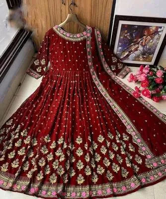 3 Pcs Women's Stitched Shamoz Silk Embroidered Maxi And Trouser