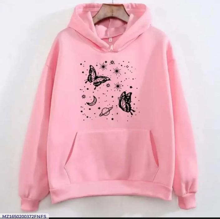 1 Pc Women's Stitched Fleece Printed Pullover Hoodie