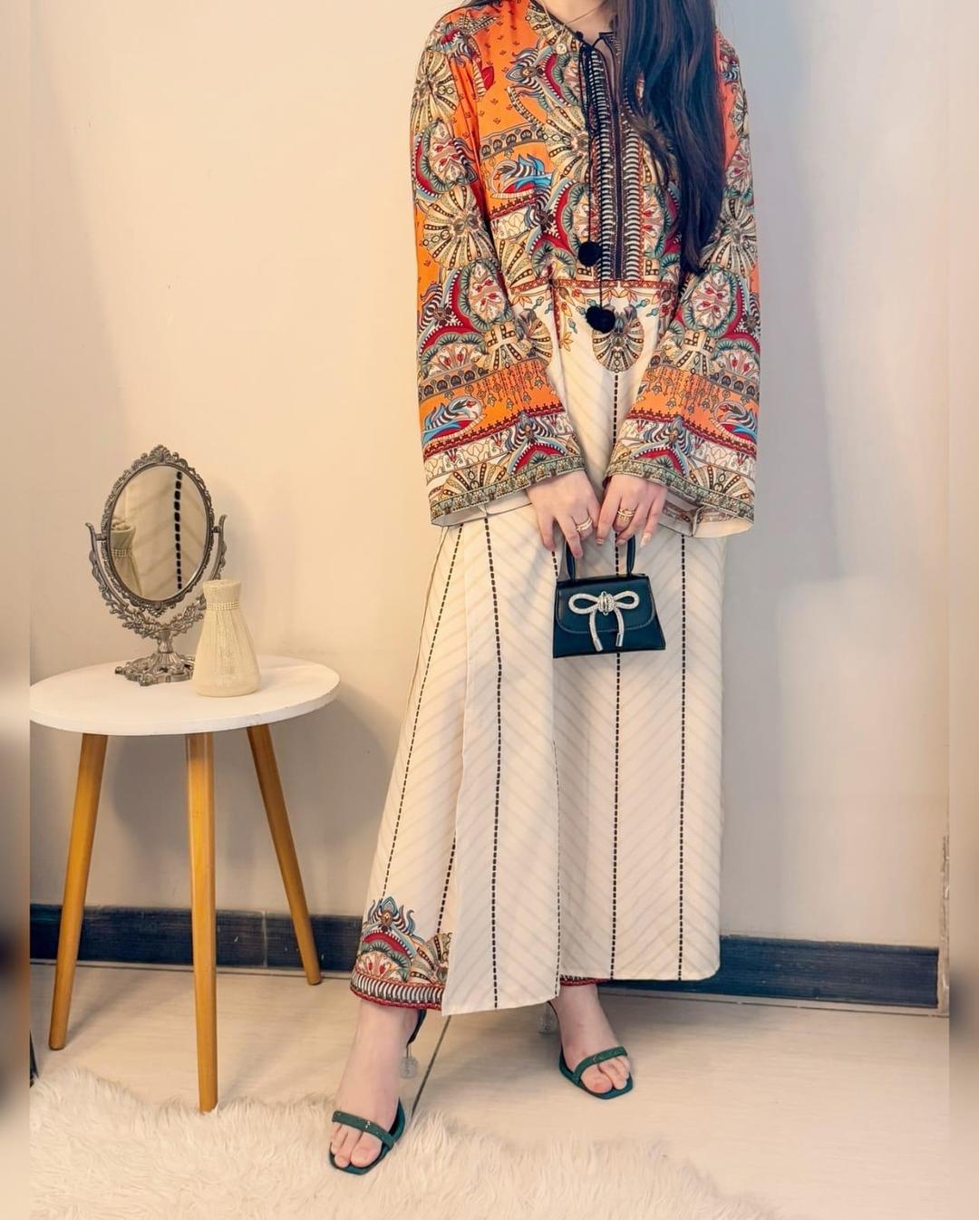 Stylish Women's Stitched Printed Shirt And Trouser Set - 2 Pcs