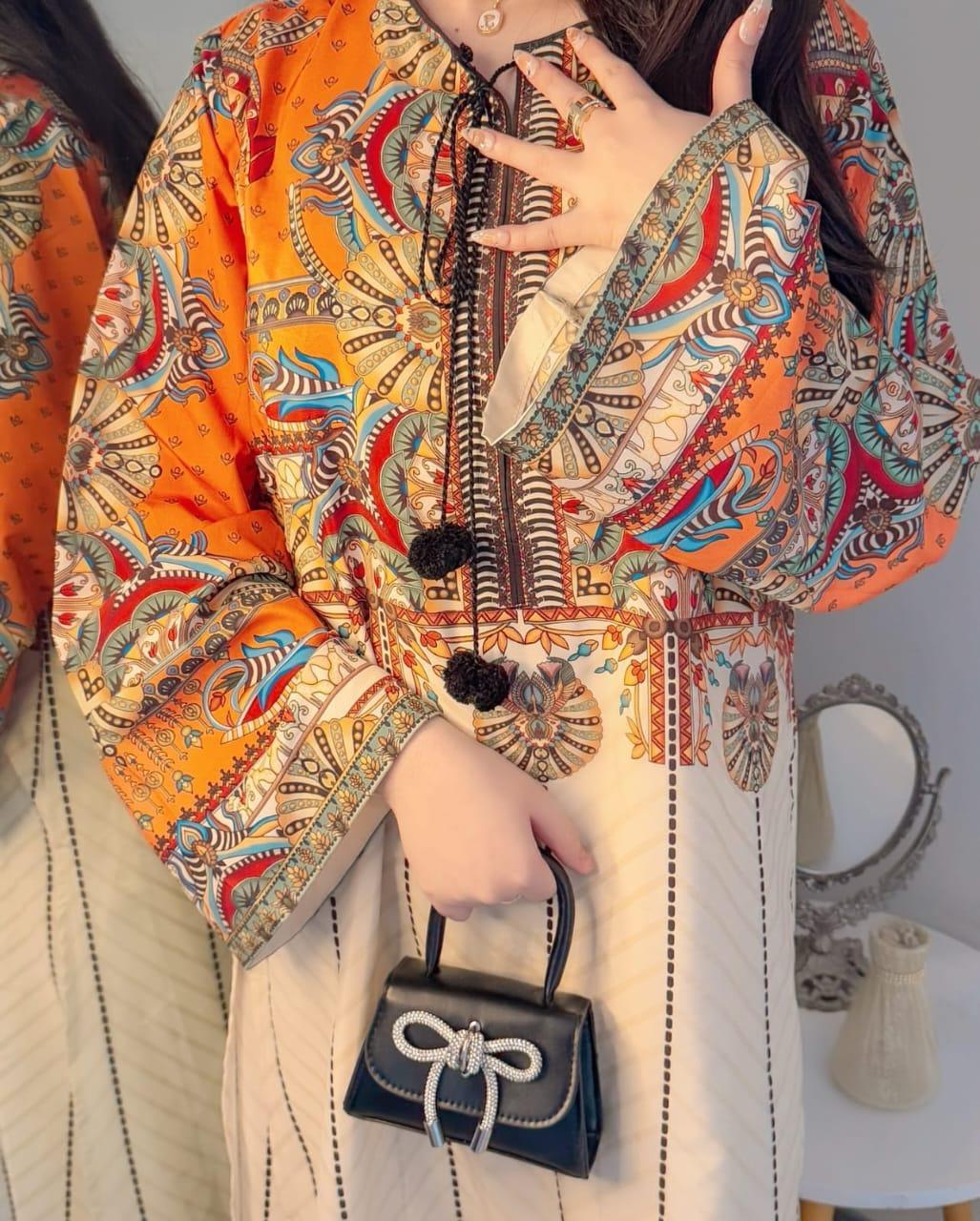 Stylish Women's Stitched Printed Shirt And Trouser Set - 2 Pcs