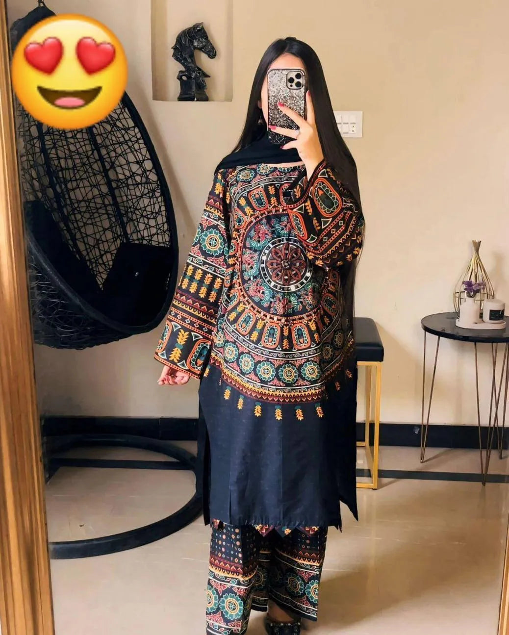 2 Pcs Women's Stitched Swiss Lawn Mirror Work Shirt And Trouser