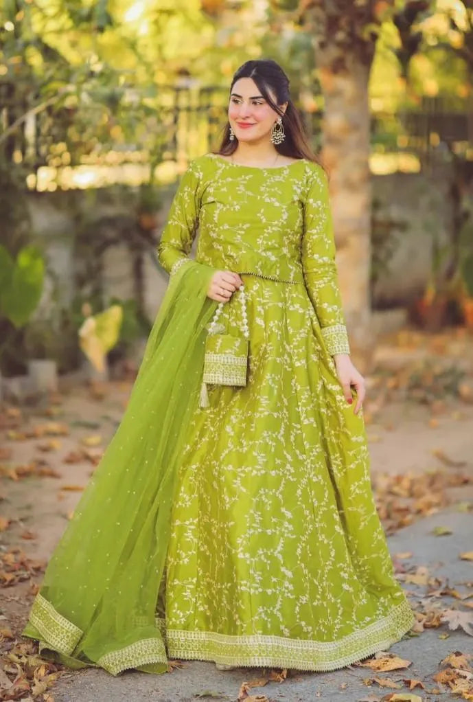 4 Pcs Women's Stitched Shamoz Silk Embroidered Maxi