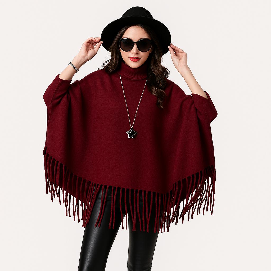 Women's Fleece Plain Poncho Cape Shawl